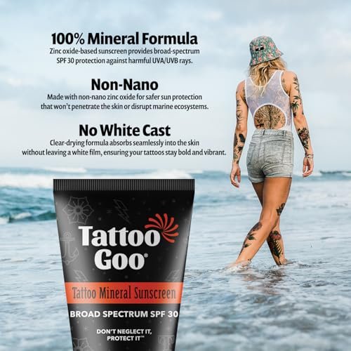 Tattoo Goo Zinc Oxide Mineral Sunscreen SPF 30 – Broad Spectrum UVA/UVB Protection, Tattoo Fade Shield, Non-Greasy, Fragrance-Free, 2 fl oz - görsel 10