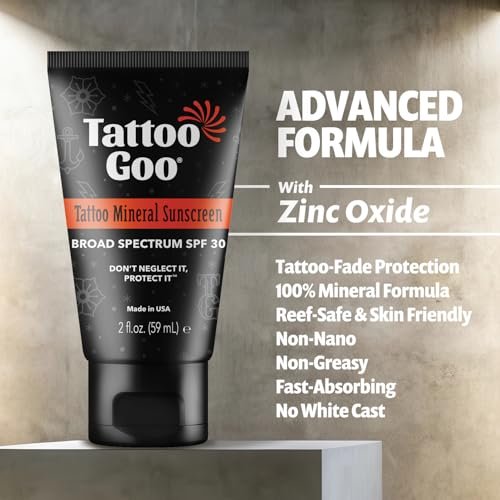 Tattoo Goo Zinc Oxide Mineral Sunscreen SPF 30 – Broad Spectrum UVA/UVB Protection, Tattoo Fade Shield, Non-Greasy, Fragrance-Free, 2 fl oz - görsel 12