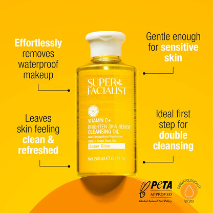 Super Facialist Face Cleanser Oil – Gentle Cleansing Oil with Vitamin C, Waterproof Makeup Remover & Facial Wash for All Skin Types, 6.76 oz