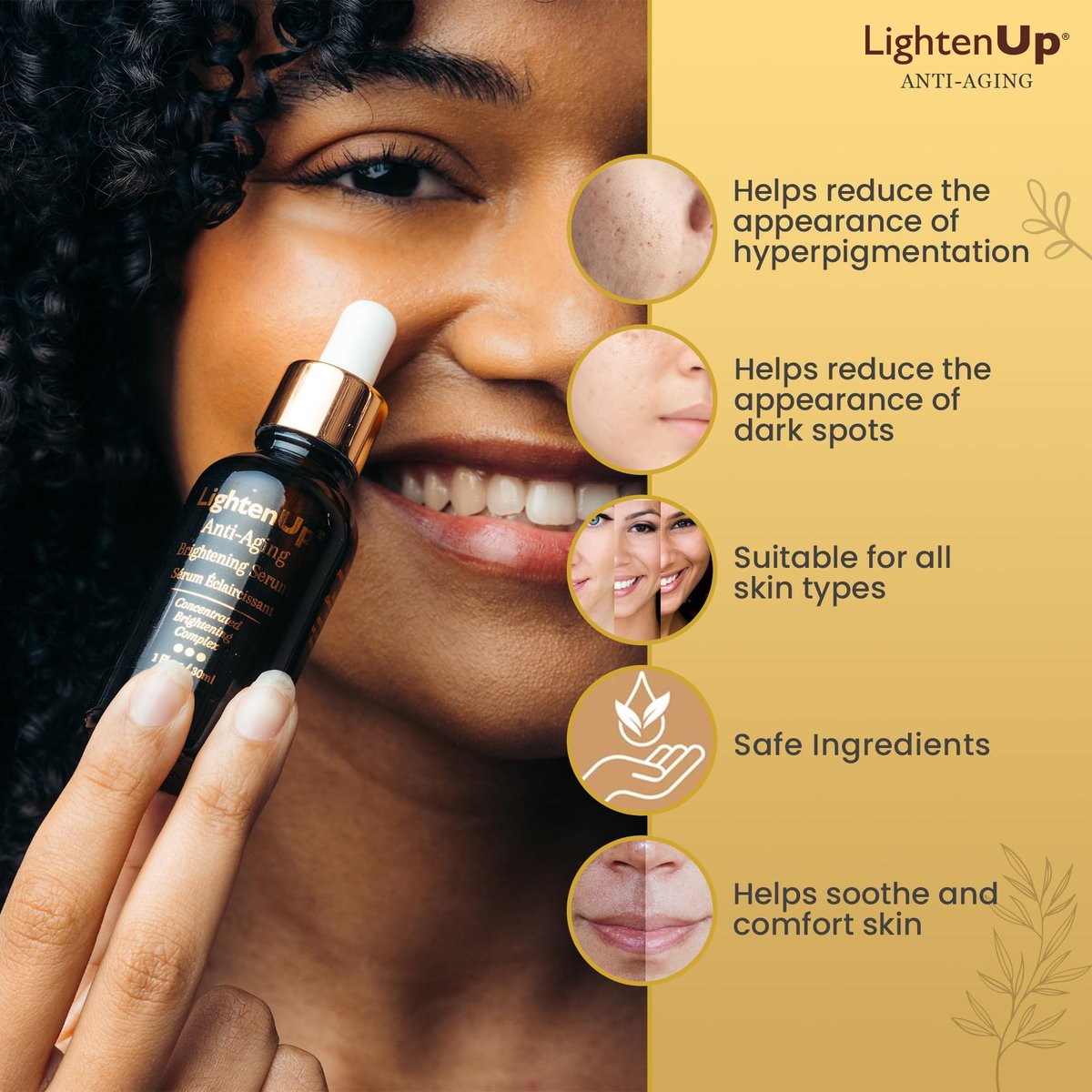 OMIC Lighten-Up Skin Brightening Serum with Argan Oil and Shea Butter - 1 Fl Oz / 30 ml Avelisse