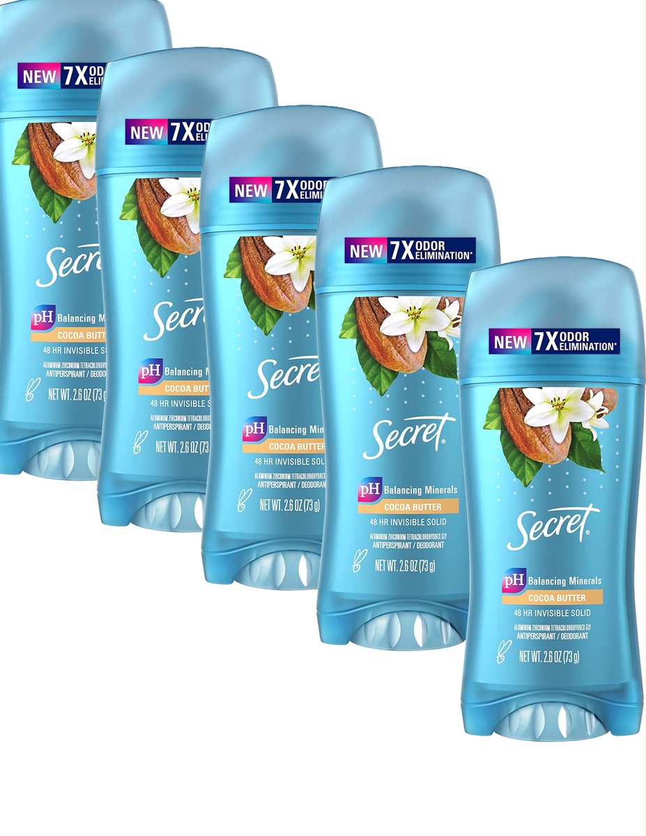 Secret Scent Expressions Invisible Solid Coco Butter Antiperspirant & Deodorant, 2.6 oz (Pack of 5) Avelisse