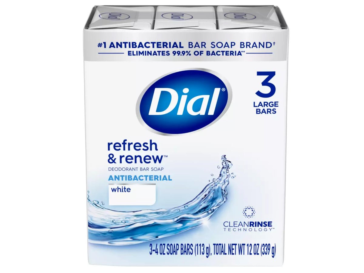 Dial Antibacterial Bar Soap, Refresh & Renew, White Bar Soap 3-4 oz, 2 Pack Avelisse