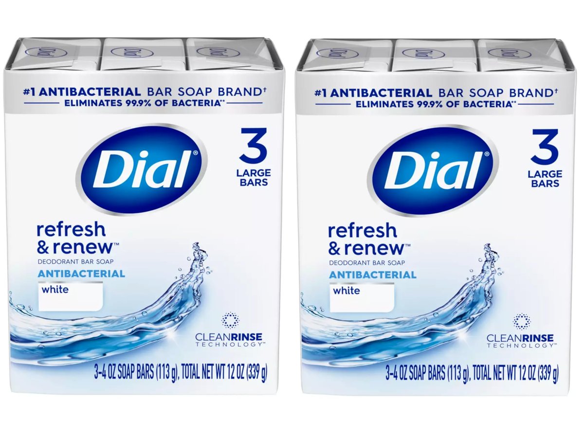 Dial Antibacterial Bar Soap, Refresh & Renew, White Bar Soap 3-4 oz, 2 Pack Avelisse
