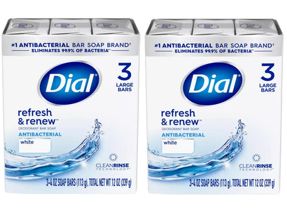Dial Antibacterial Bar Soap, Refresh & Renew, White Bar Soap 3-4 oz, 2 Pack Avelisse