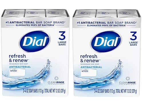 Dial Antibacterial Bar Soap, Refresh & Renew, White Bar Soap 3-4 oz, 2 Pack Avelisse