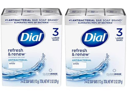 Dial Antibacterial Bar Soap, Refresh & Renew, White Bar Soap 3-4 oz, 2 Pack Avelisse