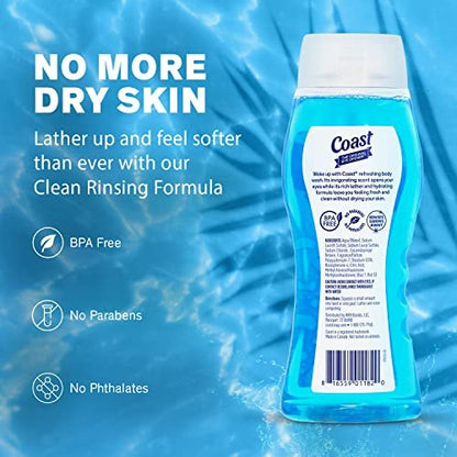 Coast 2-in-1 Hair and Body Wash, Classic Scent – Men's Body Wash, Shampoo & Conditioner – 6 Pack x 18 Fl Oz – Moisturizing & Refreshing Rich Lather Avelisse