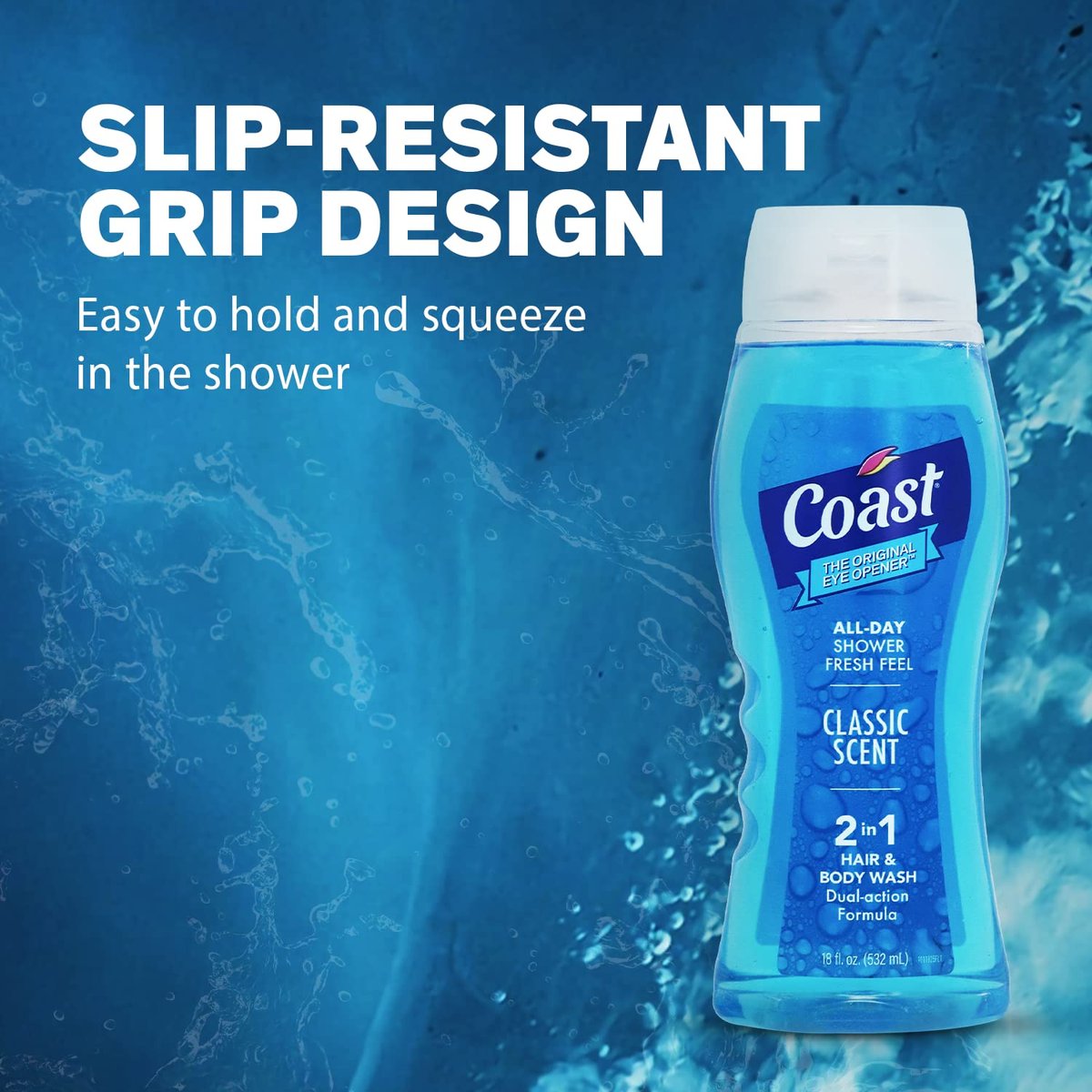 Coast 2-in-1 Hair and Body Wash, Classic Scent – Men's Body Wash, Shampoo & Conditioner – 6 Pack x 18 Fl Oz – Moisturizing & Refreshing Rich Lather Avelisse
