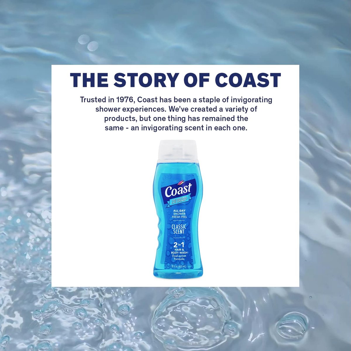 Coast 2-in-1 Hair and Body Wash, Classic Scent – Men's Body Wash, Shampoo & Conditioner – 6 Pack x 18 Fl Oz – Moisturizing & Refreshing Rich Lather Avelisse