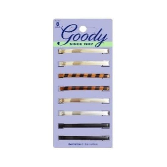 Goody Classics Barrettes - 8 Count, Brown Plastic Hair Clips for Women & Girls