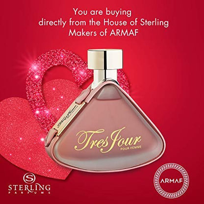 Armaf Tres Jour for Women Eau de Parfum Spray, 3.4 oz – Elegant & Long-Lasting Floral Fragrance