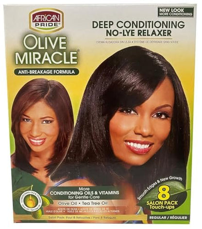 African Pride Olive Miracle Deep Conditioning No-Lye Relaxer Super Kit (8 Count) for Strong, Healthy Hair Avelisse