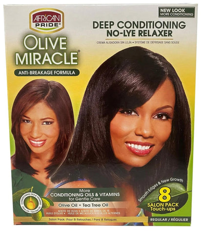 African Pride Olive Miracle Deep Conditioning No-Lye Relaxer Super Kit (8 Count) for Strong, Healthy Hair Avelisse
