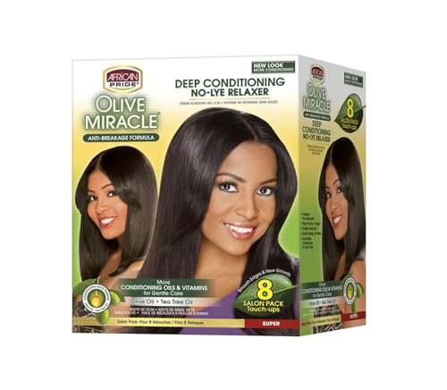 African Pride Olive Miracle Deep Conditioning No-Lye Relaxer Super Kit (8 Count) for Strong, Healthy Hair Avelisse