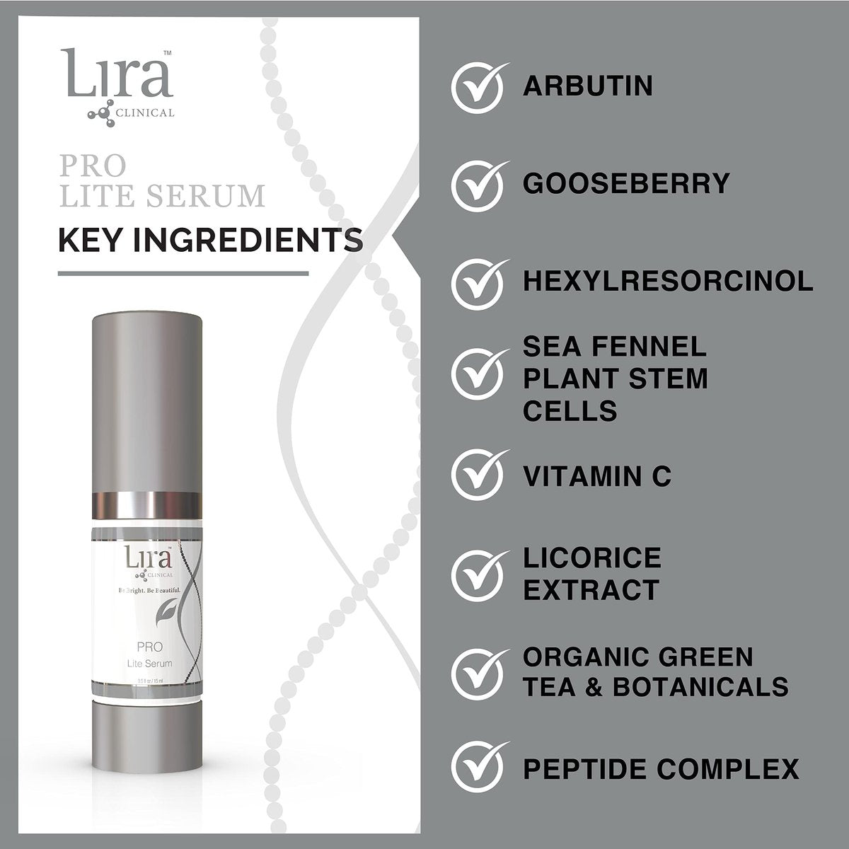 Lira Clinical PRO Lite Serum – Discoloration Correcting Face Serum with Vitamin C & Hyaluronic Acid for Dark Spots, Pore Tightening & Hydration Avelisse