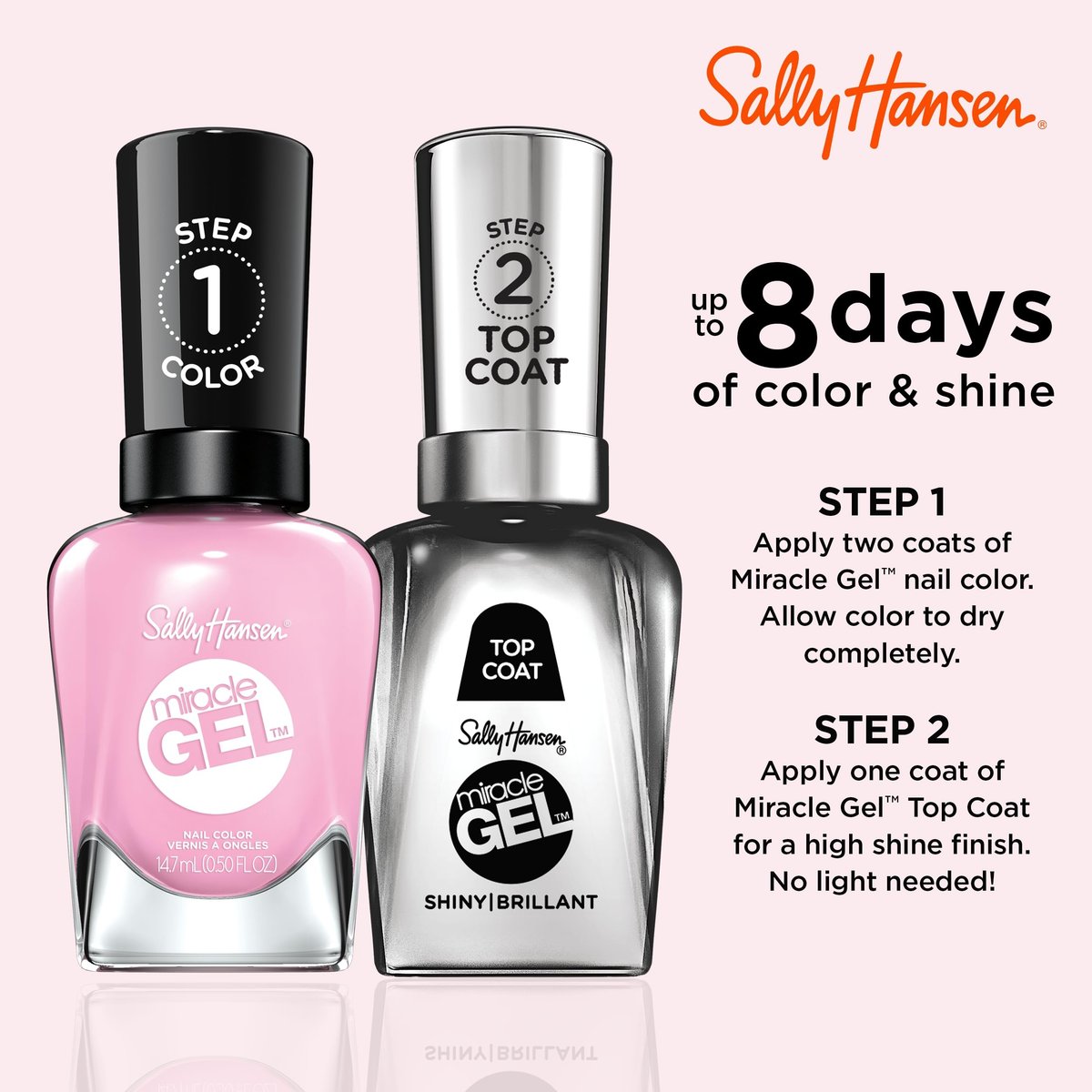 Sally Hansen Miracle Gel Nail Polish - Smartease Baby Pink - No UV Light Needed, Long-Lasting Gel-Like Finish - görsel 4