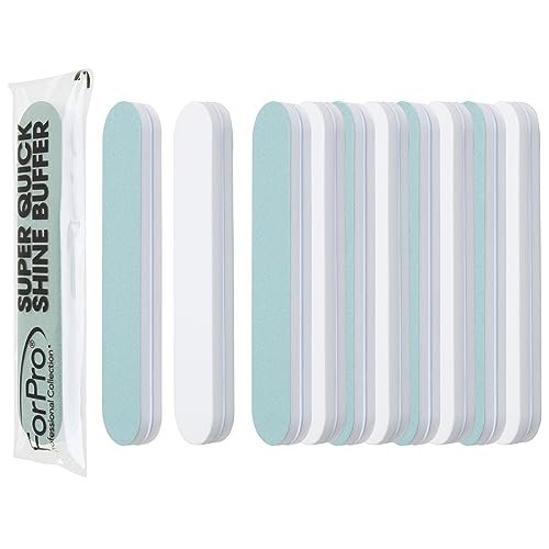 ForPro Professional Collection Super Quick Shine 2-Way Nail Buffer 25-Pack - Green 400/White 4000 Grit Double-Sided Manicure & Pedicure File Avelisse