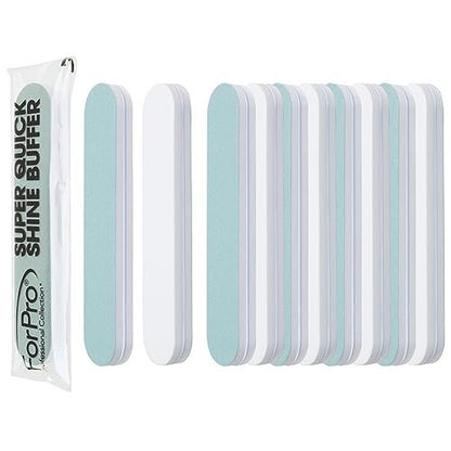 ForPro Professional Collection Super Quick Shine 2-Way Nail Buffer 25-Pack - Green 400/White 4000 Grit Double-Sided Manicure & Pedicure File Avelisse