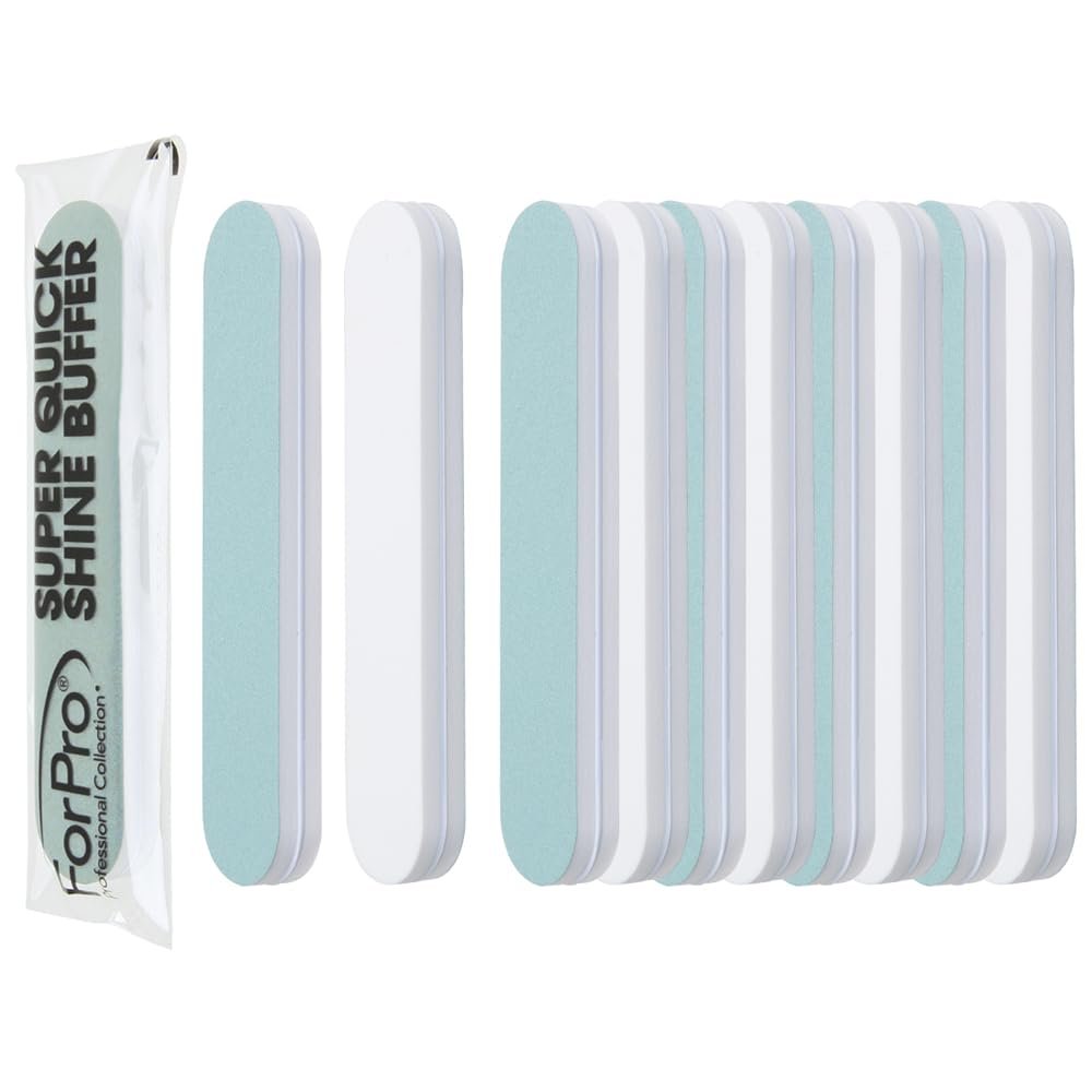 ForPro Professional Collection Super Quick Shine 2-Way Nail Buffer 25-Pack - Green 400/White 4000 Grit Double-Sided Manicure & Pedicure File Avelisse