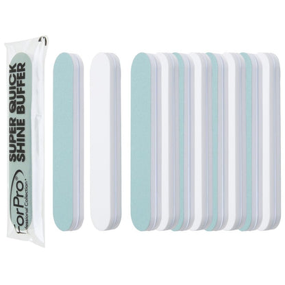 ForPro Professional Collection Super Quick Shine 2-Way Nail Buffer 25-Pack - Green 400/White 4000 Grit Double-Sided Manicure & Pedicure File Avelisse