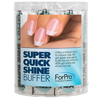ForPro Professional Collection Super Quick Shine 2-Way Nail Buffer 25-Pack - Green 400/White 4000 Grit Double-Sided Manicure & Pedicure File Avelisse