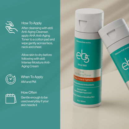 eb5 AHA Anti-Aging Facial Toner with Vitamins and Antioxidants – Alcohol-Free, Clinically Tested on Sensitive Skin, Firms & Tightens (6 fl oz) Avelisse