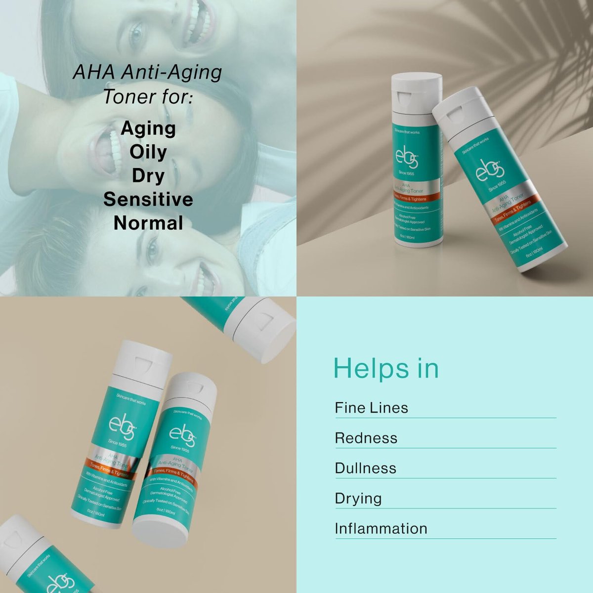 eb5 AHA Anti-Aging Facial Toner with Vitamins and Antioxidants – Alcohol-Free, Clinically Tested on Sensitive Skin, Firms & Tightens (6 fl oz) Avelisse