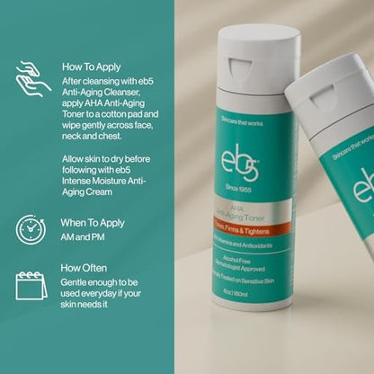 eb5 AHA Anti-Aging Facial Toner with Vitamins and Antioxidants – Alcohol-Free, Clinically Tested on Sensitive Skin, Firms & Tightens (6 fl oz) Avelisse