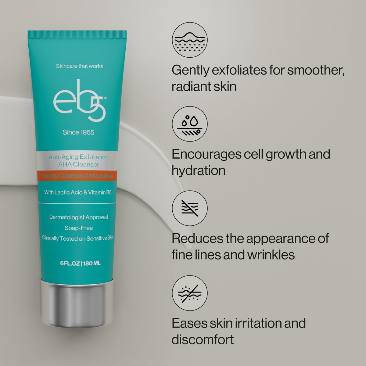 eb5 Exfoliating AHA Cleansing Lotion – Gentle Anti-Aging Cleanser for Glowing Skin, 6 Fl Oz Avelisse
