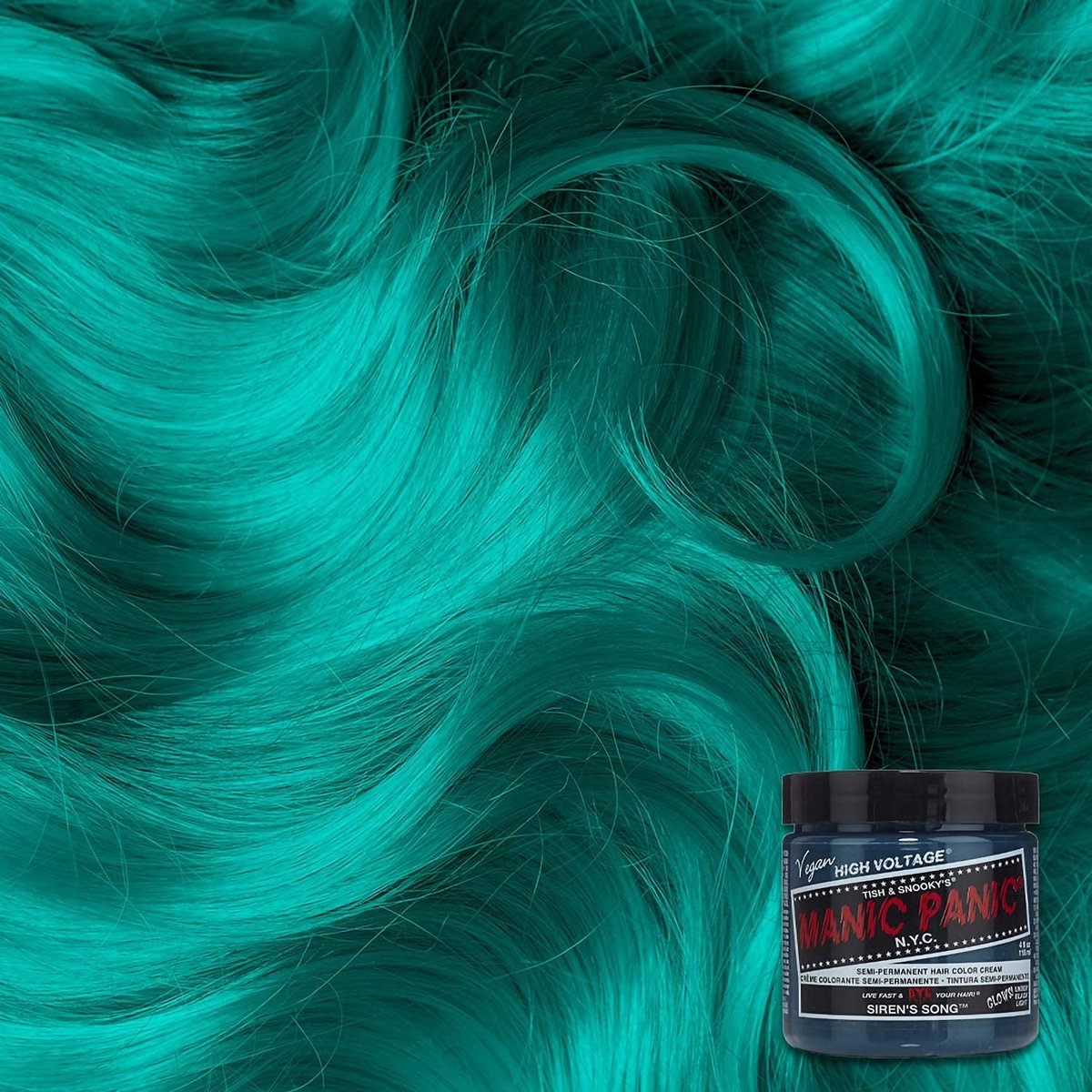 MANIC PANIC Classic Siren's Song Semi Permanent Hair Color - Neon Blue-Green Hair Dye (4oz) - Vegan & Cruelty-Free Avelisse