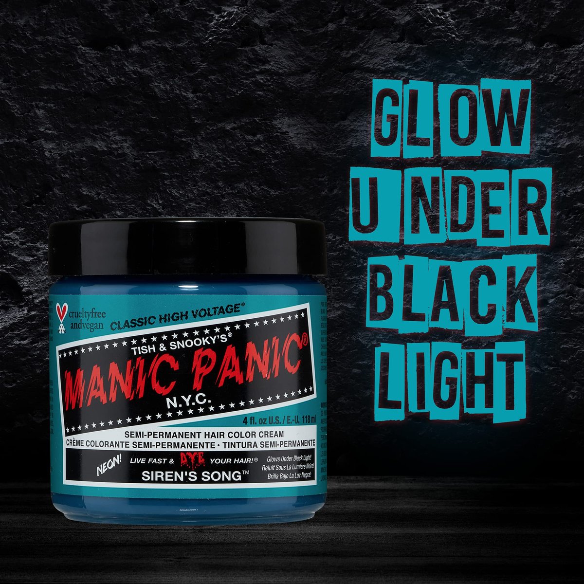 MANIC PANIC Classic Siren's Song Semi Permanent Hair Color - Neon Blue-Green Hair Dye (4oz) - Vegan & Cruelty-Free Avelisse