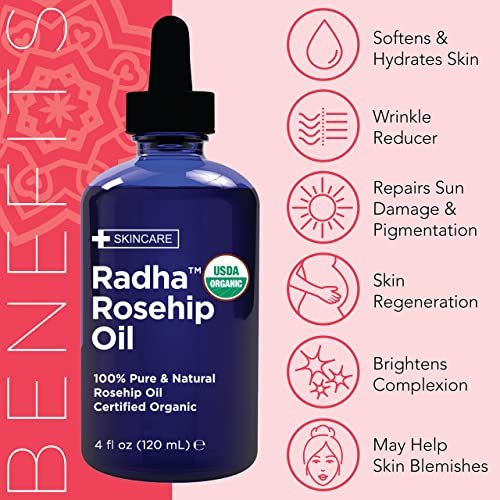 Radha Beauty 4 oz Organic Rosehip Seed Oil - 100% Pure Cold Pressed Carrier Oil for Face, Hair, Skin & Nails - görsel 10