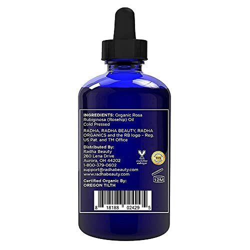 Radha Beauty 4 oz Organic Rosehip Seed Oil - 100% Pure Cold Pressed Carrier Oil for Face, Hair, Skin & Nails - görsel 6