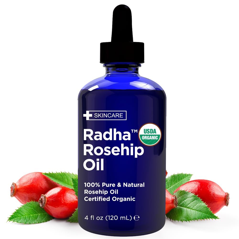 Radha Beauty 4 oz Organic Rosehip Seed Oil - 100% Pure Cold Pressed Carrier Oil for Face, Hair, Skin & Nails - görsel 1