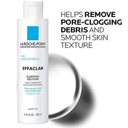 La Roche-Posay Effaclar Clarifying Solution Acne Toner with Salicylic Acid and Glycolic Acid, Pore Refining Oily Skin Toner - 6.76 Fl Oz Avelisse
