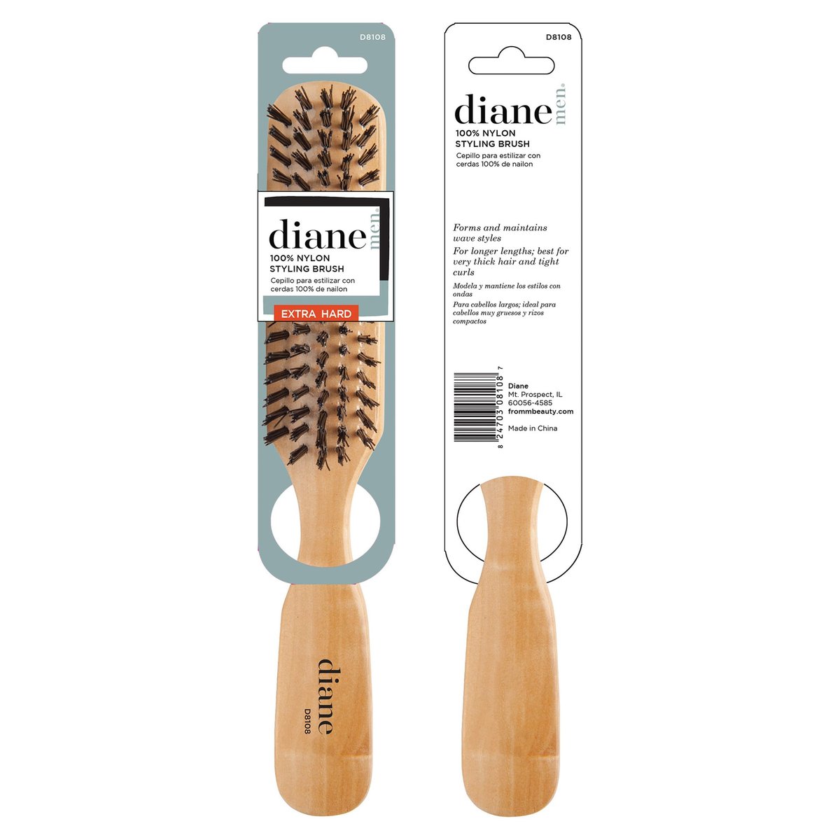 Diane 100% Nylon Bristle Styling Brush for Men and Barbers – Hard Bristles for Thick to Coarse Hair – Detangling, Styling & Wave Styles - görsel 12