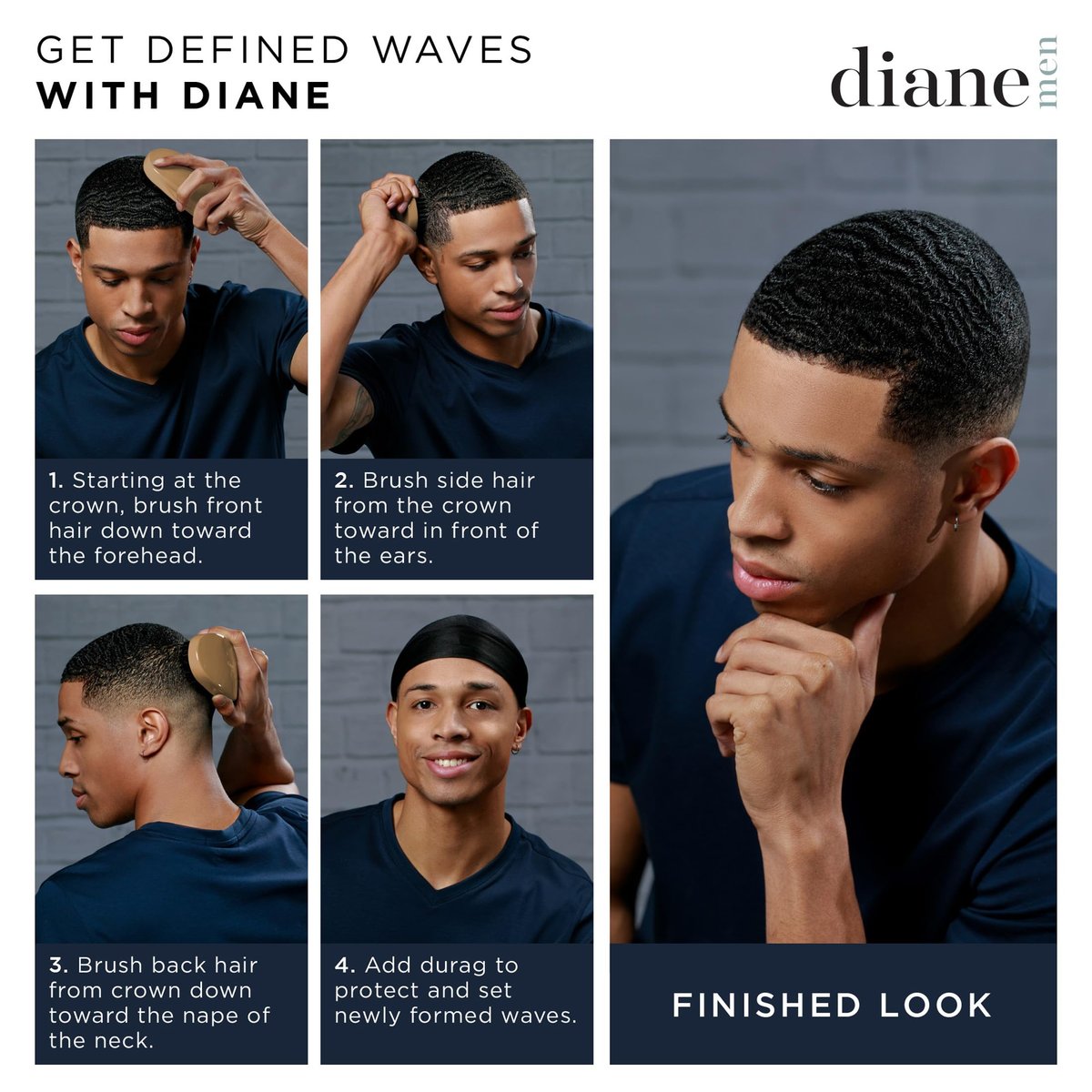 Diane 100% Nylon Bristle Styling Brush for Men and Barbers – Hard Bristles for Thick to Coarse Hair – Detangling, Styling & Wave Styles - görsel 8