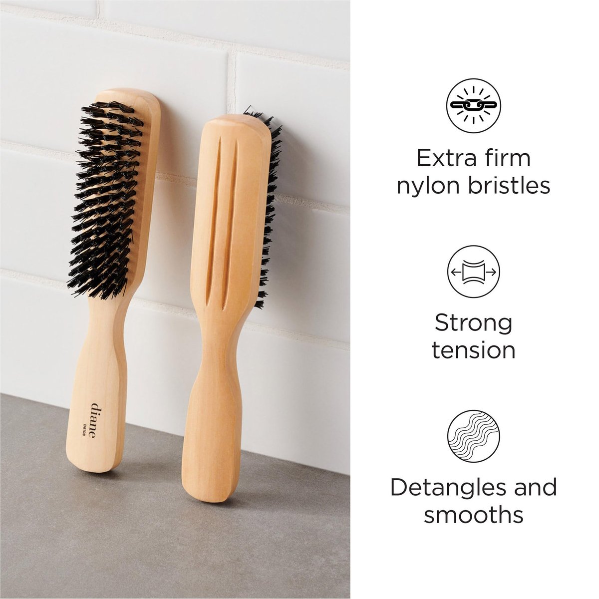Diane 100% Nylon Bristle Styling Brush for Men and Barbers – Hard Bristles for Thick to Coarse Hair – Detangling, Styling & Wave Styles - görsel 4