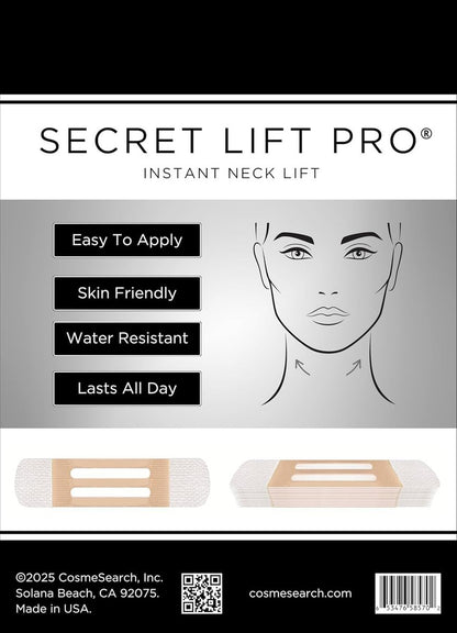 Secret Lift Pro Instant Neck Lift Tapes - 12 Count Pre-Assembled Neck Bands for Jaw, Jowl & Neck Lift - Hypoallergenic Medical Grade Skin Tightening Tape