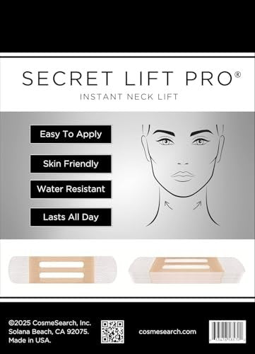 Secret Lift Pro Instant Neck Lift Tapes - 12 Count Pre-Assembled Neck Bands for Jaw, Jowl & Neck Lift - Hypoallergenic Medical Grade Skin Tightening Tape