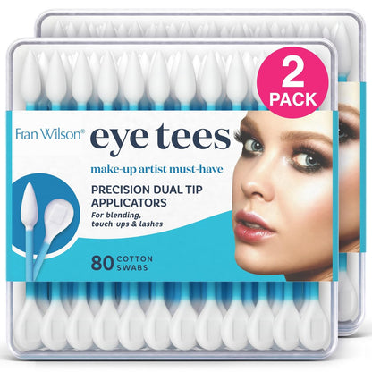 Fran Wilson Eye Tees Cotton Tips 80 Count (2 Pack) - Precision Makeup Applicator with Pointed and Rounded Ends