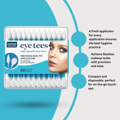 Fran Wilson Eye Tees Cotton Tips 80 Count (2 Pack) - Precision Makeup Applicator with Pointed and Rounded Ends