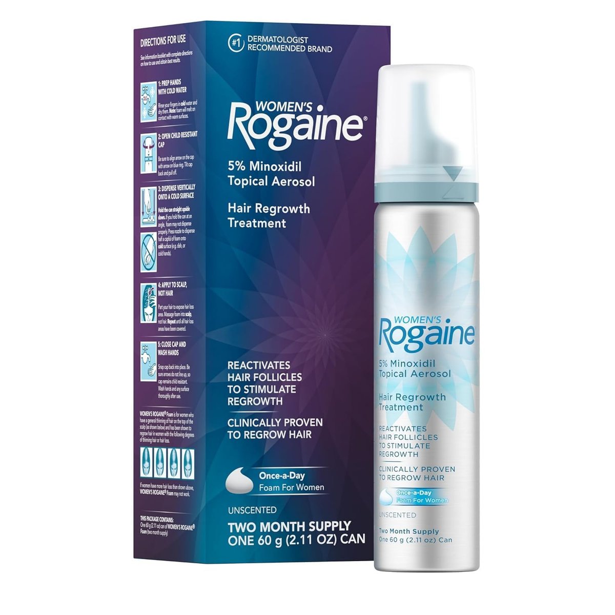 Rogaine 5% Minoxidil Foam for Women – Once-Daily Hair Regrowth Treatment, Unscented, 2-Month Supply (2.11 oz) Avelisse
