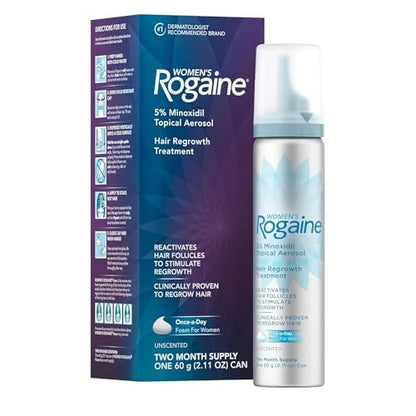 Rogaine 5% Minoxidil Foam for Women – Once-Daily Hair Regrowth Treatment, Unscented, 2-Month Supply (2.11 oz) Avelisse