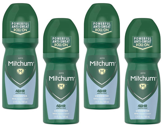 Mitchum Invisible Unscented Anti-Perspirant & Deodorant Roll-On, 3.4 oz (Pack of 4) – Powerful 48-Hour Protection Avelisse