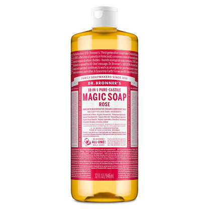 Dr. Bronner's Pure-Castile Liquid Soap - Rose, 32 oz - Regenerative Organic Certified, 18-in-1 Uses
