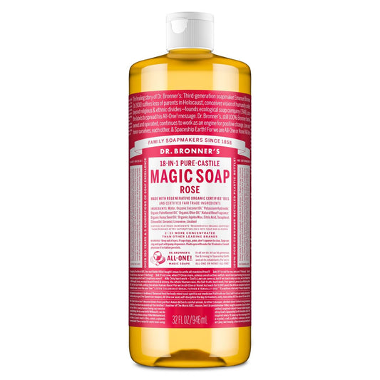 Dr. Bronner's Pure-Castile Liquid Soap - Rose, 32 oz - Regenerative Organic Certified, 18-in-1 Uses