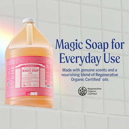 Dr. Bronner's Pure-Castile Liquid Soap - Rose, 32 oz - Regenerative Organic Certified, 18-in-1 Uses