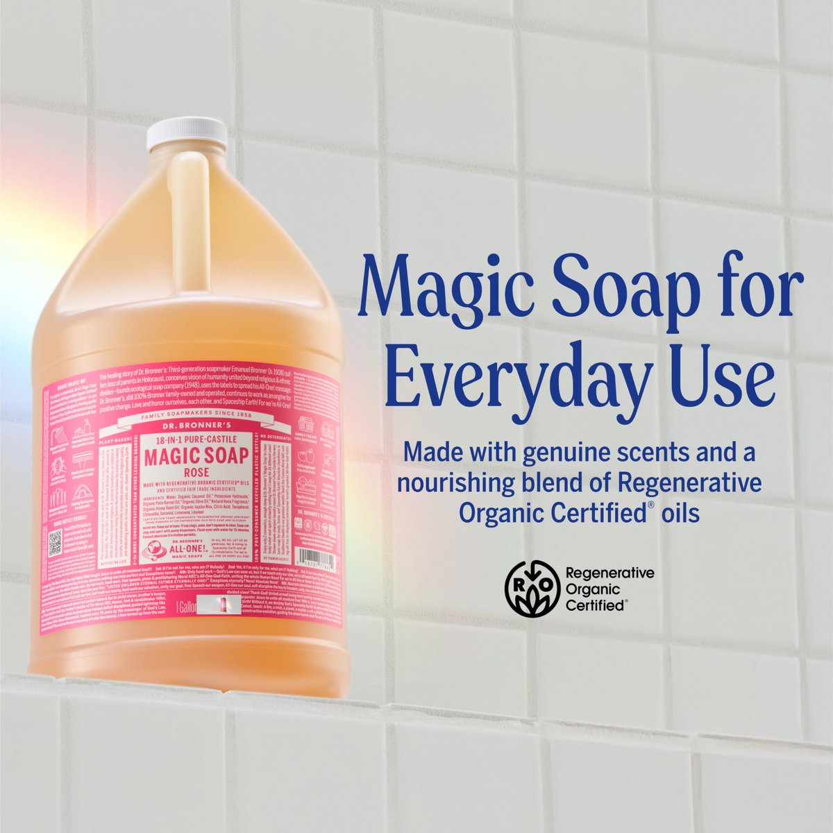 Dr. Bronner's Pure-Castile Liquid Soap - Rose, 32 oz - Regenerative Organic Certified, 18-in-1 Uses - görsel 3