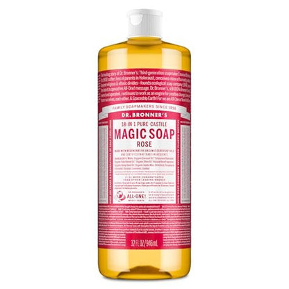 Dr. Bronner's Pure-Castile Liquid Soap - Rose, 32 oz - Regenerative Organic Certified, 18-in-1 Uses